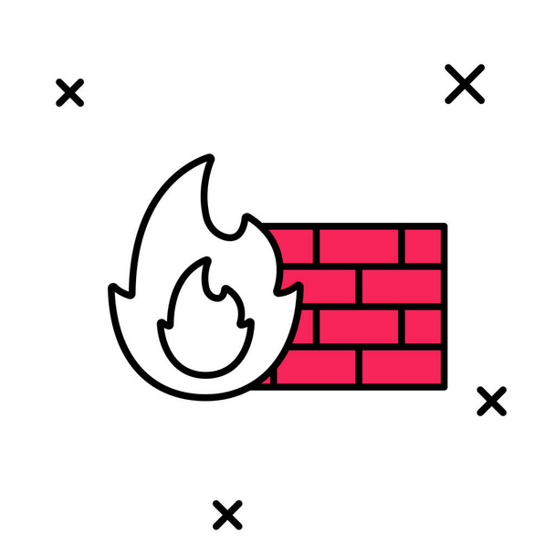 Esquema rellenado Firewall, icono del muro de seguridad aislado sobre fondo blanco. Vector. - Vector, Imagen