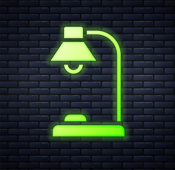 Glowing neon Table lamp icon isolated on brick wall background.  Vector - Vector, Image
