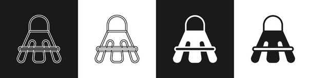 Establezca el icono de la lanzadera de bádminton aislado sobre fondo blanco y negro. Equipamiento deportivo. Vector - Vector, Imagen