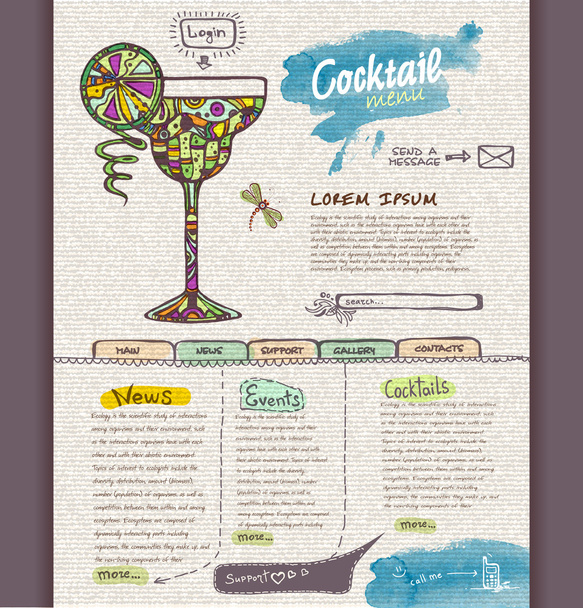 Website design template. Cocktail - Vektör, Görsel