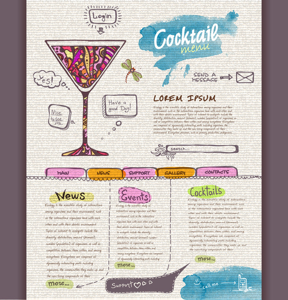 Website design template. Cocktail menu - Vector, Imagen