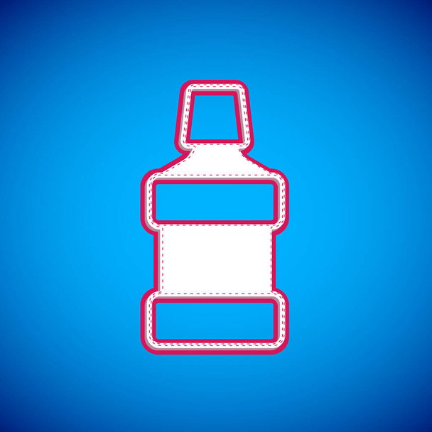 White Mouthwash plastic bottle icon isolated on blue background. Liquid for rinsing mouth. Oralcare equipment.  Vector - Vetor, Imagem