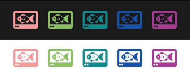 Set Fish finder echo sounder icon isolated on black and white background. Electronic equipment for fishing.  Vector - Wektor, obraz