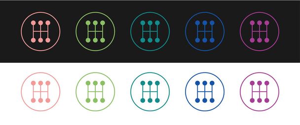 Set Icono de cambio de marchas aislado sobre fondo blanco y negro. Icono de transmisión manual. Vector - Vector, Imagen