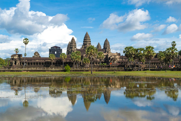 Angkor Wat, Siem Reap, Cambodia - a beautiful view of the most famous Khmer temple in Cambodia, reflected in water - Fotó, kép