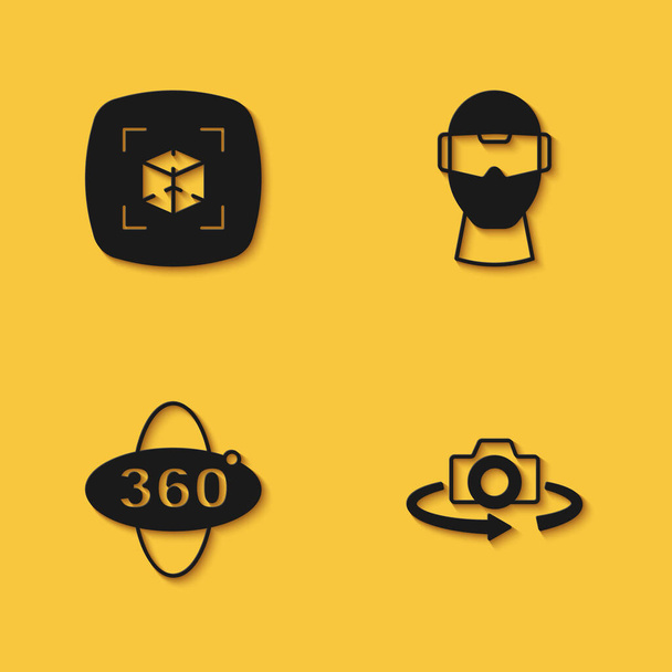 Set 3d modeling, 360 degree view,  and Virtual reality glasses icon with long shadow. Vector - Vector, Image