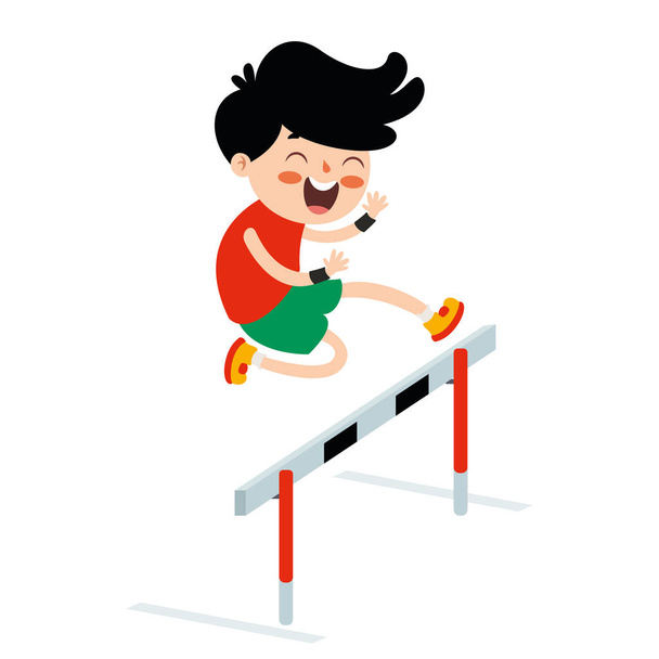 Cartoon Illustration Of A Kid Playing Steeplechase - Vector, Image