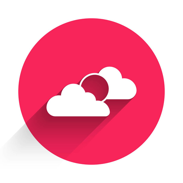 White Sun and cloud weather icon isolated with long shadow. Red circle button. Vector. - Vector, Image