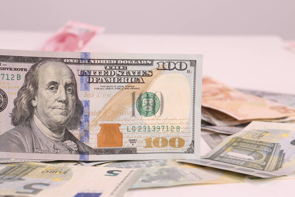 Multi Euro Dolar cash and coin, Different type of new generation banknotes, bitcoin, turkish lira - Φωτογραφία, εικόνα