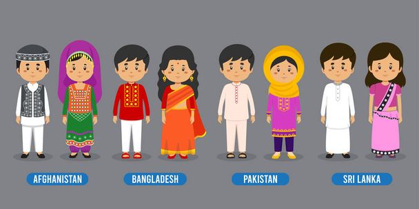 Personagem em diferentes trajes nacionais - Vetor, Imagem