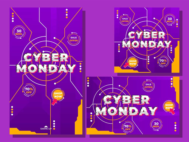 Vector illustration Social media post template for cyber Monday sale design. Offer social media banners, Trendy editable Stories template. - Vector, Image