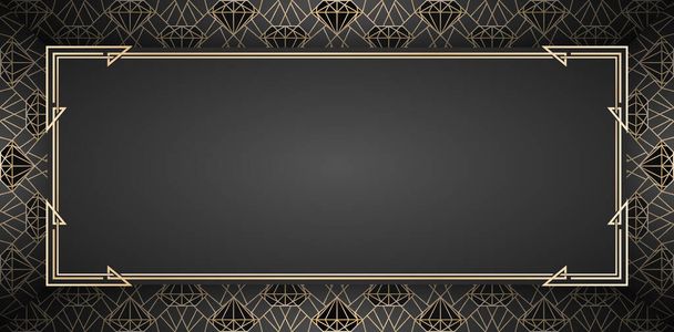 illustratie van frame en rand met naadloos patroon diamant lijn vector ontwerp met gouden kleuren geïsoleerde zwarte achtergronden, van toepassing voor wenskaarten, drukpapier, behang, en banner teken - Vector, afbeelding