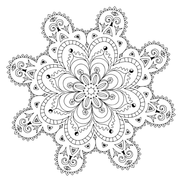 Patrón circular en forma de mandala para Henna, Mehndi, tatuaje, decoración. Adorno decorativo de estilo étnico oriental. Libro para colorear página. - Vector, imagen