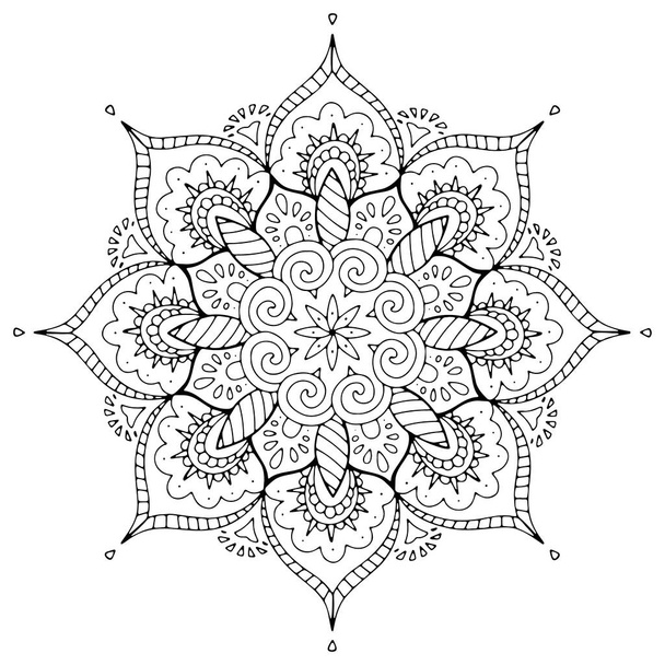 Patrón circular en forma de mandala para Henna, Mehndi, tatuaje, decoración. Adorno decorativo de estilo étnico oriental. Libro para colorear página. - Vector, imagen