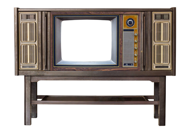 класичний старовинний ретро стиль з дерев'яною шафою на підставці, старе телебачення з вирізаним екраном, старе телебачення на ізольованому фоні
. - Фото, зображення