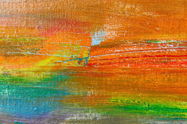 fondo abstracto arco iris multicolor formado por borrar pinturas del lienzo, enfoque corto. No es un objeto de arte, efecto temporal.  - Foto, imagen