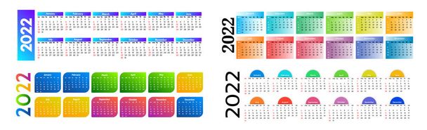 Conjunto de calendarios horizontales para 2022 aislados sobre fondo blanco. De domingo a lunes, plantilla de negocios. Ilustración vectorial - Vector, Imagen