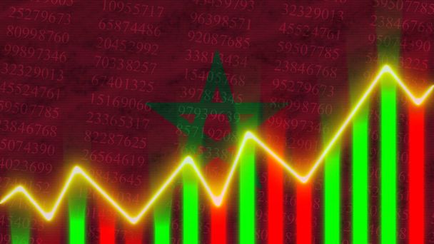 モロッコ国旗,財務チャート,財務グラフ,株式市場,証券取引所グラフ,株式指数,経済成長, 3Dイラスト - 写真・画像