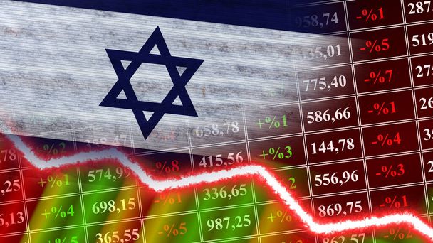 Flaga Izraela, wykres finansowy, wykres finansowy, giełda, wykres giełdowy, indeksy giełdowe, kryzys gospodarczy, ilustracja 3D - Zdjęcie, obraz