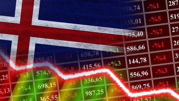 Island-Flagge, Finanzdiagramm, Finanzdiagramm, Börse, Börsendiagramm, Aktienindizes, Wirtschaftskrise, 3D-Illustration - Foto, Bild