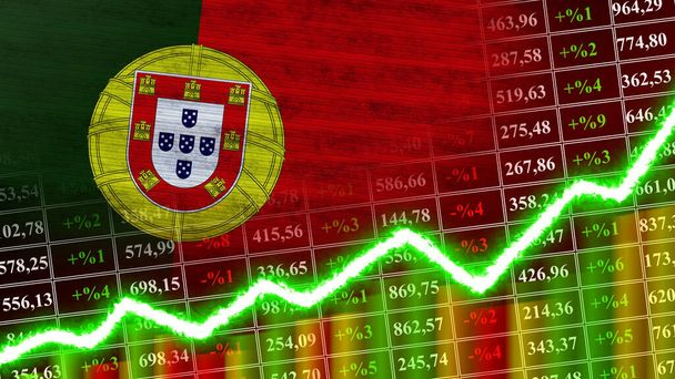 ポルトガル国旗、財務チャート、財務グラフ、株式市場、証券取引所グラフ、株式指数、経済成長契約、 3Dイラスト - 写真・画像