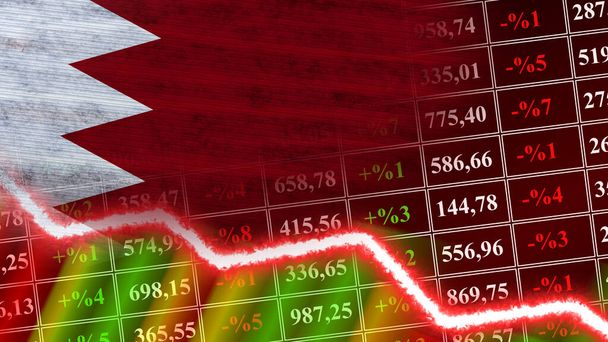 バーレーン国旗、財務グラフ、財務チャート、株式市場、証券取引所グラフ、株式指数、経済危機、 3Dイラスト - 写真・画像