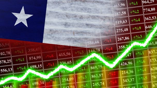 チリ国旗,財務チャート,財務グラフ,株式市場,証券取引所グラフ,株式指数,経済成長収縮, 3Dイラスト - 写真・画像