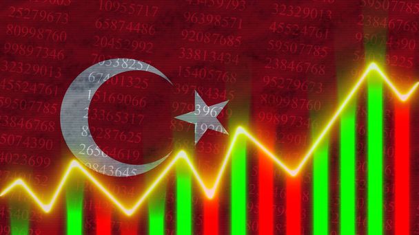 トルコ国旗,財務チャート,財務グラフ,株式市場,証券取引所グラフ,株式指数,経済成長, 3Dイラスト - 写真・画像