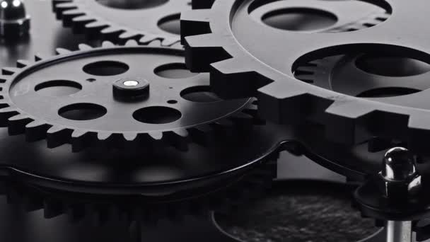 Close Up Shot Of Black Gear Cogs Rotating Working Footage. - Filmagem, Vídeo