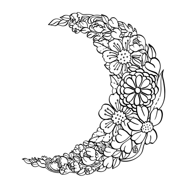 flower drawing moon shape line art - Διάνυσμα, εικόνα