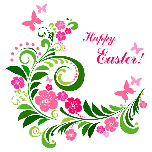 Happy Easter vector illustration with flowers - Vector, afbeelding