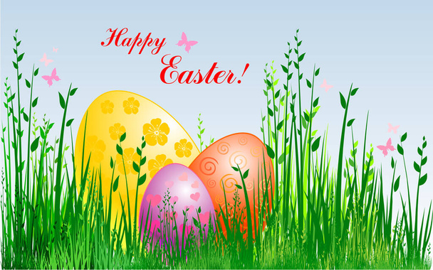 Tarjeta de Pascua feliz con huevos, ilustración vectorial
 - Vector, Imagen