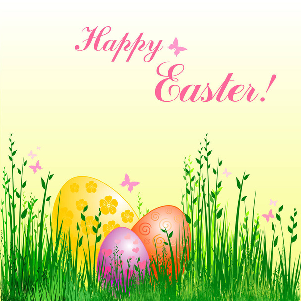 Happy Easter card with eggs, vector illustration - Vetor, Imagem