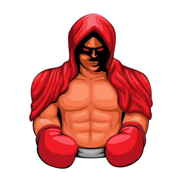 Αθλητής πυγμάχος με κουκούλα. Πυγμαχία αθλητισμού μασκότ χαρακτήρα κινουμένων σχεδίων διάνυσμα απεικόνιση - Διάνυσμα, εικόνα