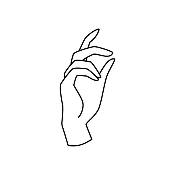 Γραμμή χέρια διανυσματική απεικόνιση με χαλαρή παλάμη, τα δάχτυλα και τον αντίχειρα σε κομψές εκφράσεις. Μεταφορά λεπτής ύλης. - Διάνυσμα, εικόνα