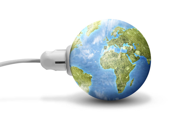 Electric plug into an earth power socket isolated over white background - Foto, immagini