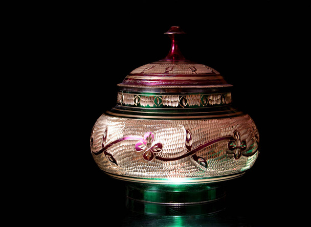 Metal Bowl From the Middle East Isolated on Black - Foto, Imagem