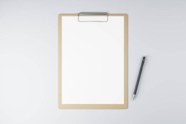 Top view and close up of empty white clipboards on light background, Stationery and mock up supplies concept. 3D Rendering - Φωτογραφία, εικόνα