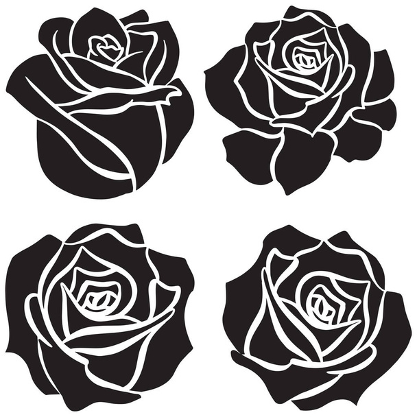 Black Rose Flower Logo Illustration Tattoo Style - Vector, Image