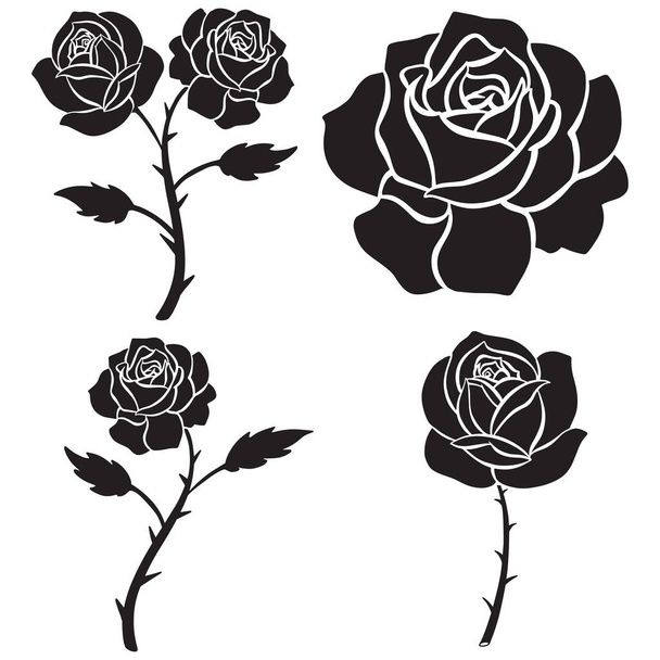 Schwarze Rose Flower Logo Illustration Tätowierstil - Vektor, Bild