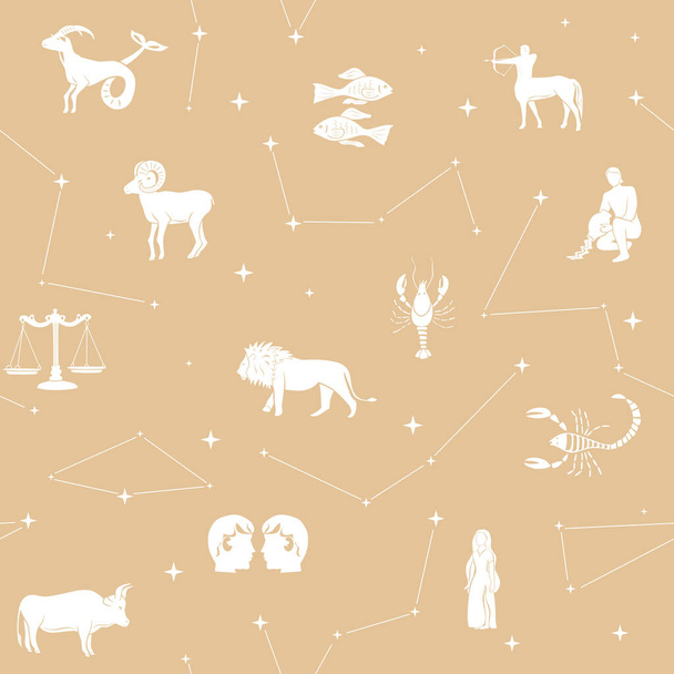 motif sans couture vectoriel beige constellations du zodiaque et étoiles - Vecteur, image