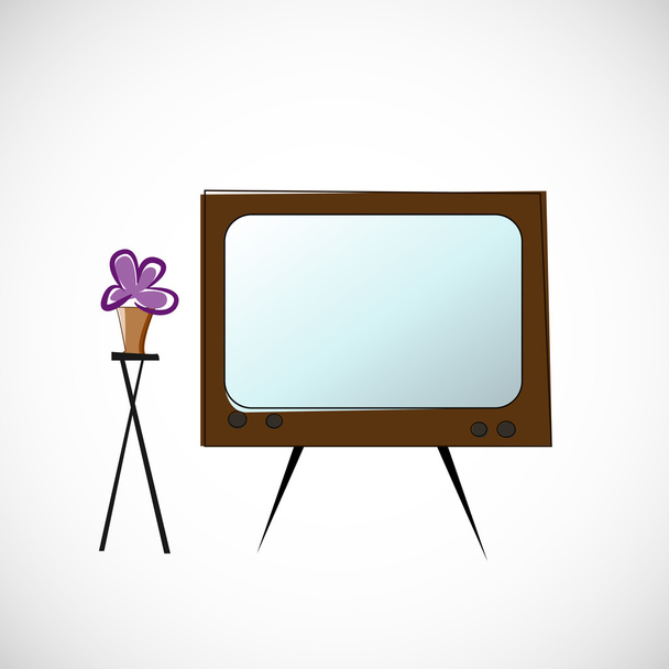Viejo televisor y flores en una olla
 - Vector, imagen