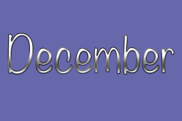 3D icon on the trendy purple background of the year 2022. Silver lettering December . The month of the year. - Foto, immagini