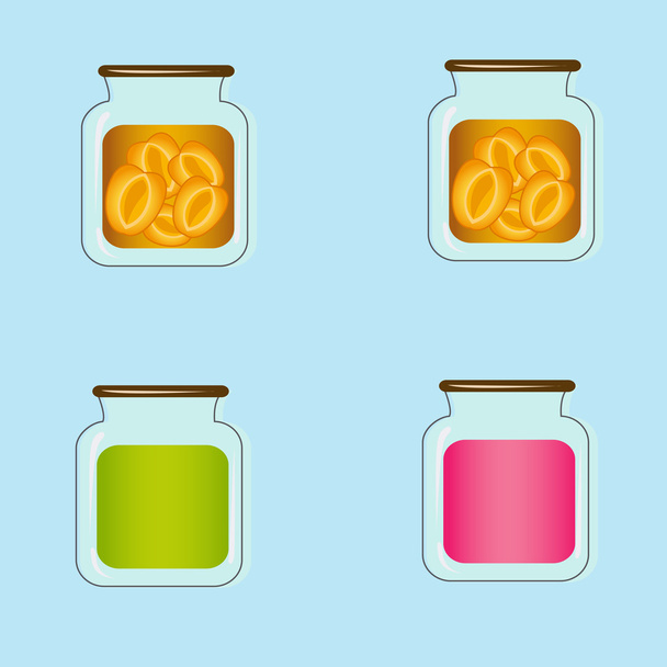 Bank with home canned peaches. Vector design - Vector, Image