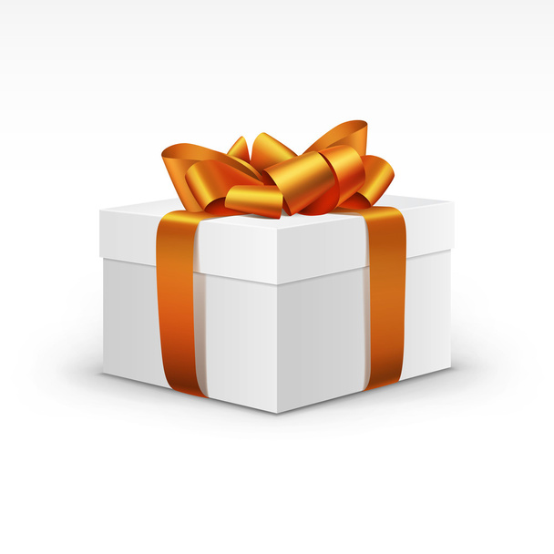 Caja de regalo blanca con cinta naranja aislada
 - Vector, imagen