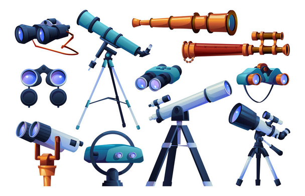 Binoculars and telescopes set cartoon spy glasses - Vettoriali, immagini