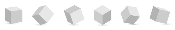 Set of cube icons with perspective. 3d cube model with shadow. Vector illustration isolated on white background - Vector, imagen