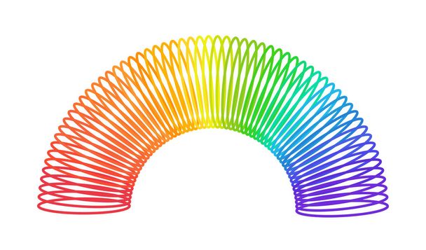 Rainbow spiral spring toy. Children magic slinky spring. Colored plastic kid toy. Vector illustration isolated on white background - Vector, Image