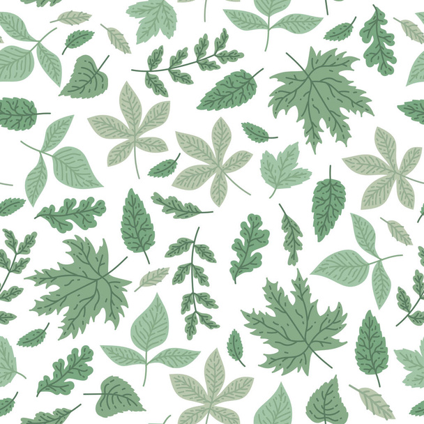 Decorative ornamental seamless leafs green spring pattern. Endless texture - ベクター画像