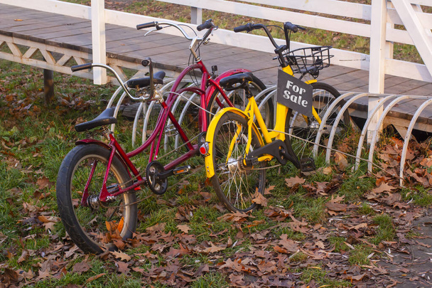 Два велосипеда на продажу. велосипедный тандем - Фото, изображение